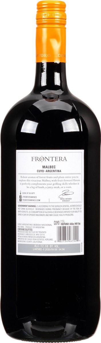 slide 9 of 9, Frontera Argentina Malbec 1.5 lt Bottle, 1.50 liter