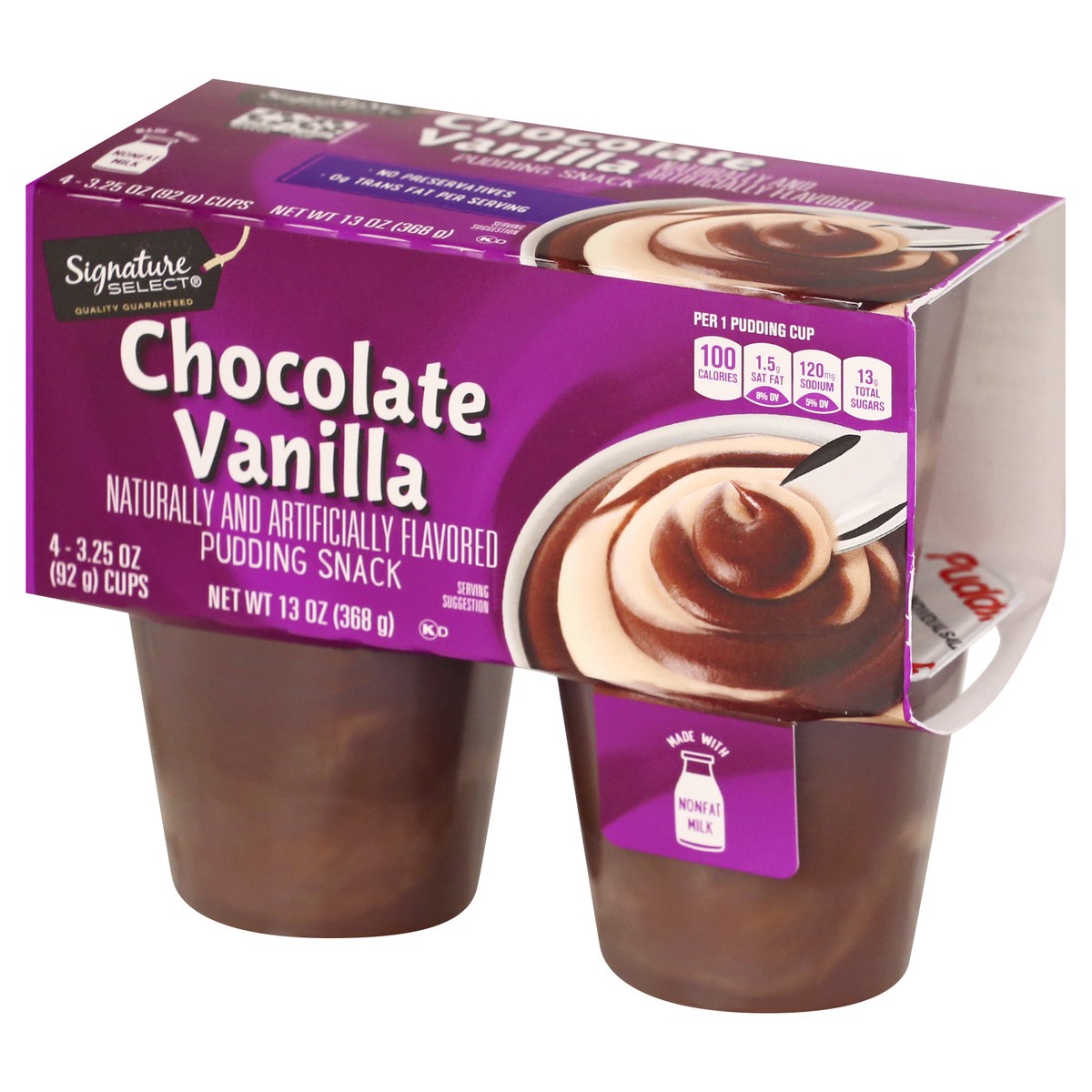 slide 4 of 12, Signature Select Chocolate Vanilla Pudding Snack 4 ea, 4 ct