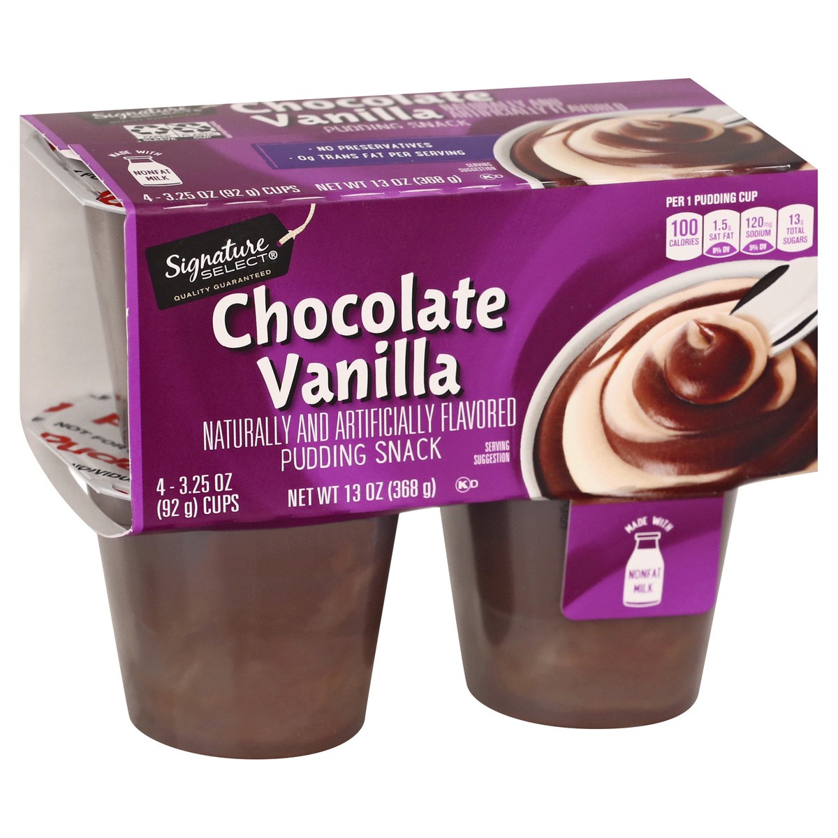 slide 2 of 12, Signature Select Chocolate Vanilla Pudding Snack 4 ea, 4 ct