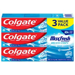 Colgate Max Fresh Toothpaste With Mini Breath Strips, Cool Mint, 6.3 oz (3 pk)