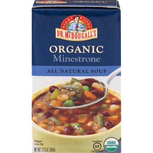 slide 1 of 8, Dr. McDougall's Organic Minestrone Vegan Soup, 17.6 oz