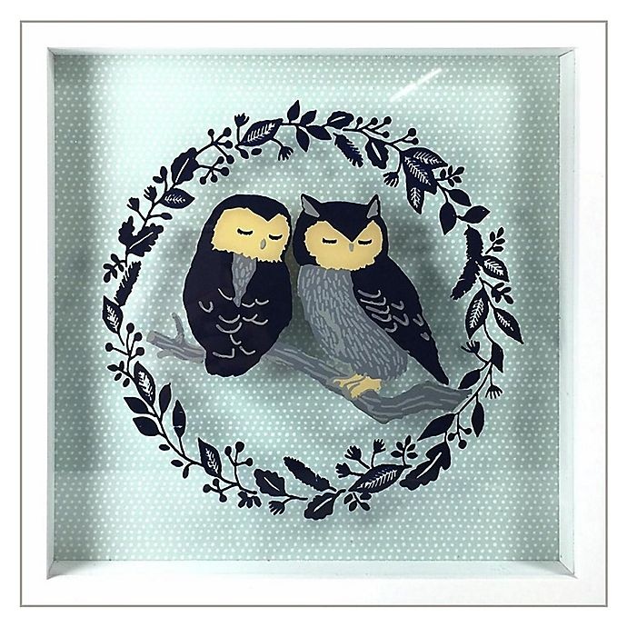 slide 1 of 2, York Wallcoverings Linden Ave Owls on Branch Square Shadow Box Wall Art - Blue/Black, 10 in