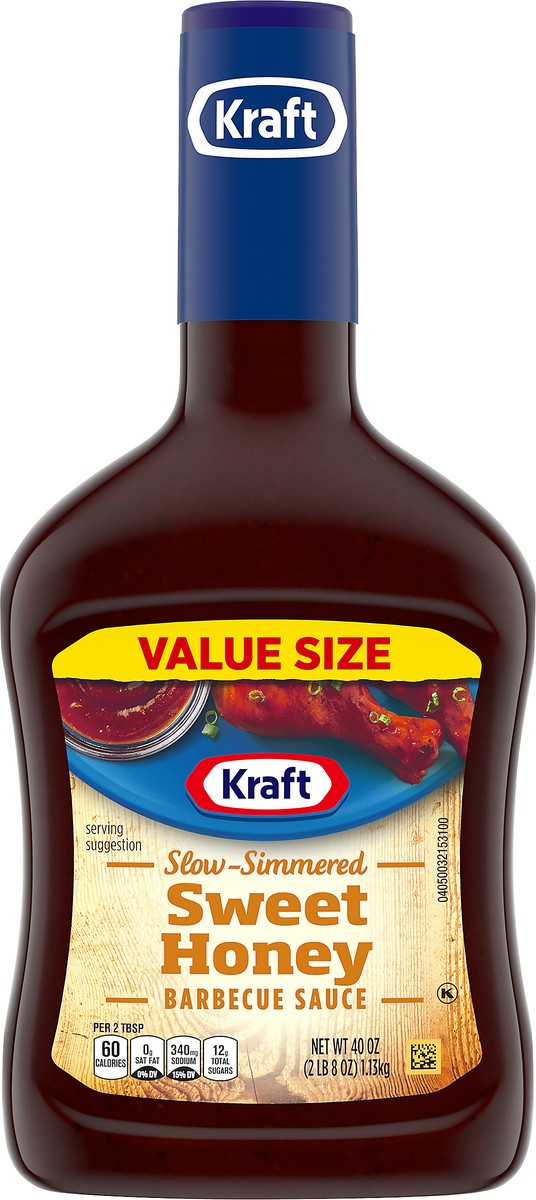 slide 11 of 14, Kraft Sweet Honey Slow-Simmered Barbecue Sauce Value Size, 40 oz Bottle, 40 oz