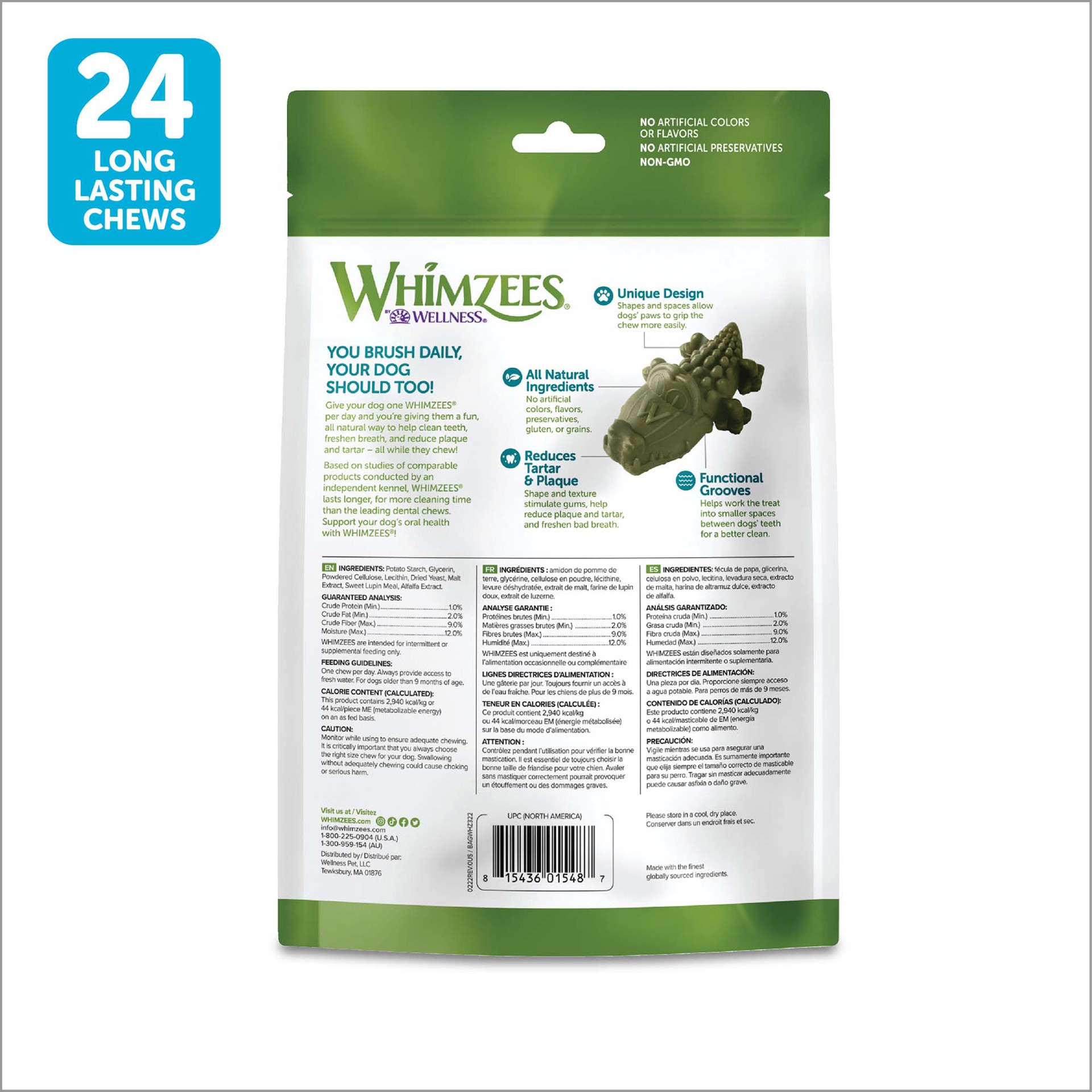 slide 4 of 5, WHIMZEES Wellness Alligator Dog Dental Treats, Natural Chews, Small Size, (24 Count), 1 ct