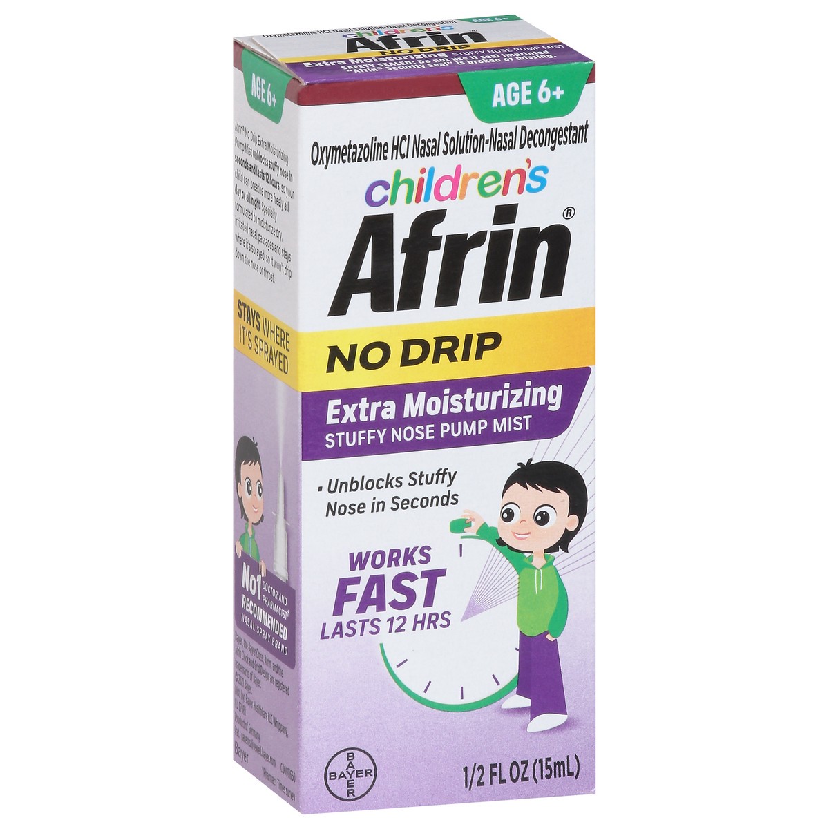 slide 3 of 9, Afrin Children's Age 6+ No Drip Extra Moisturizing Stuffy Nose Pump Mist 0.5 fl oz, 0.5 fl oz