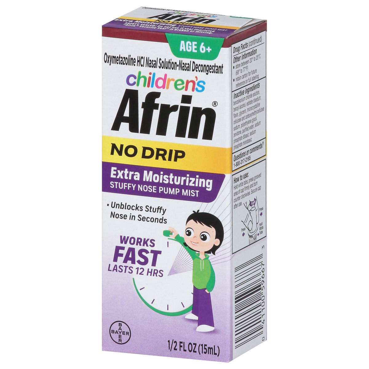 slide 4 of 9, Afrin Children's Age 6+ No Drip Extra Moisturizing Stuffy Nose Pump Mist 0.5 fl oz, 0.5 fl oz