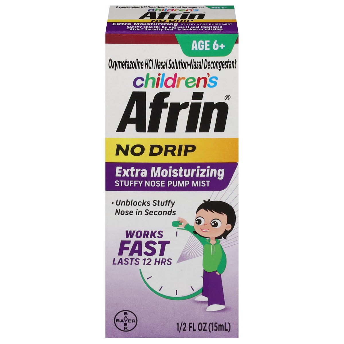 slide 1 of 9, Afrin Children's Age 6+ No Drip Extra Moisturizing Stuffy Nose Pump Mist 0.5 fl oz, 0.5 fl oz