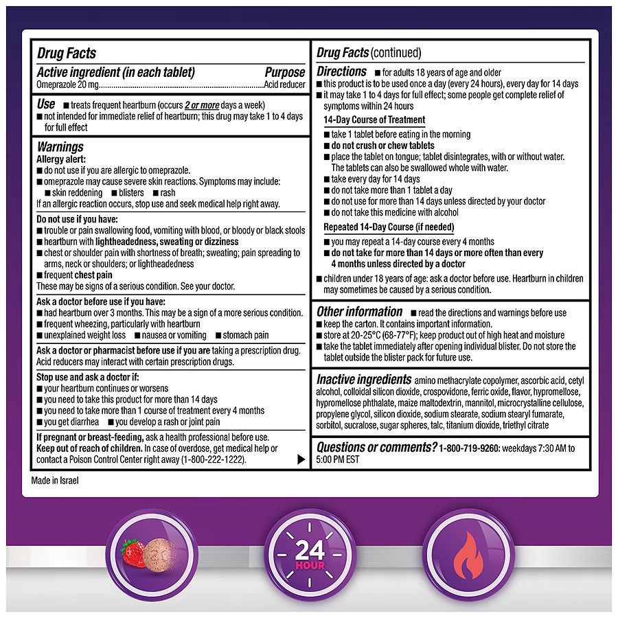slide 4 of 5, Walgreens Omeprazole Delayed Release Orally Disintegrating Tablets 20 mg, Acid Reducer Strawberry, 14 ct