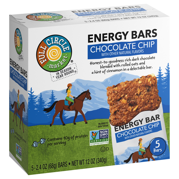 slide 1 of 1, Full Circle Market Energy Bars, Chocolate Chip, 5-2.4 Oz Bars, 12 oz
