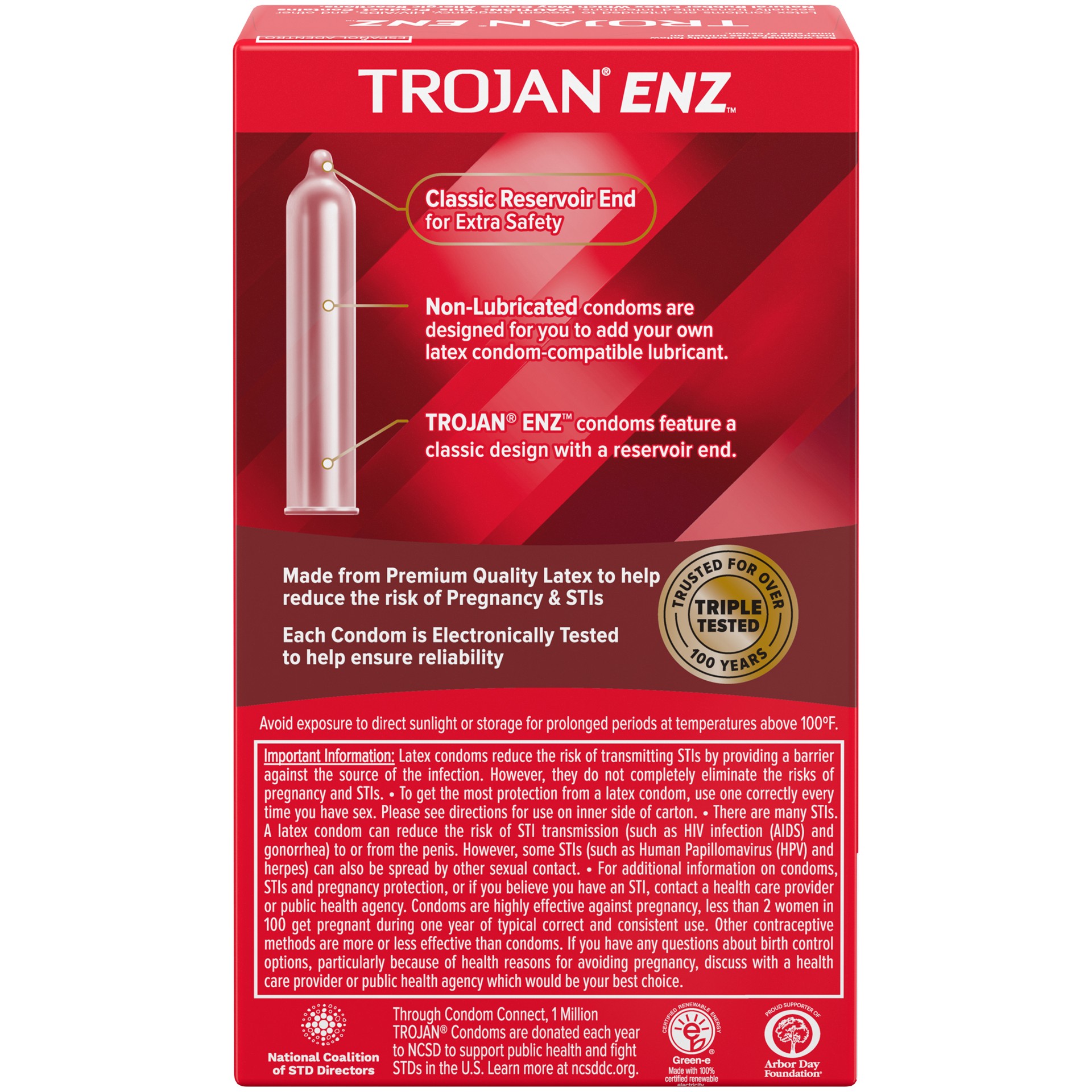 slide 5 of 5, Trojan Non-Lubricated Condoms Enz, 12 ct