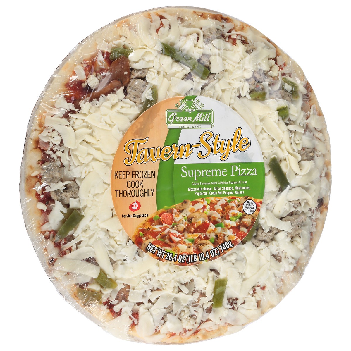 slide 5 of 13, Green Mill Restaurant Tavern-Style Supreme Pizza 26.4 oz Shrinkwrapped, 26.4 oz