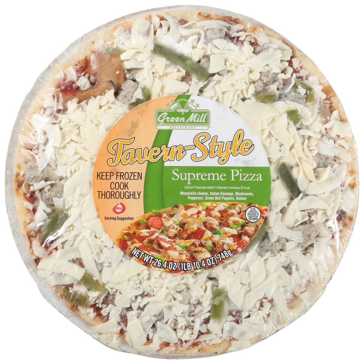 slide 11 of 13, Green Mill Restaurant Tavern-Style Supreme Pizza 26.4 oz Shrinkwrapped, 26.4 oz