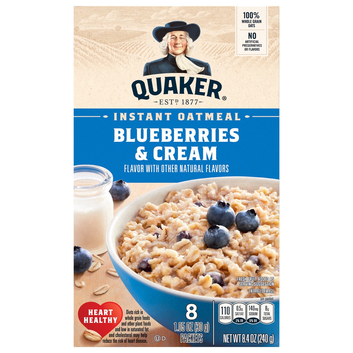 slide 3 of 8, Quaker Blueberries & Cream Instant Oatmeal 8 ea, 8 ct