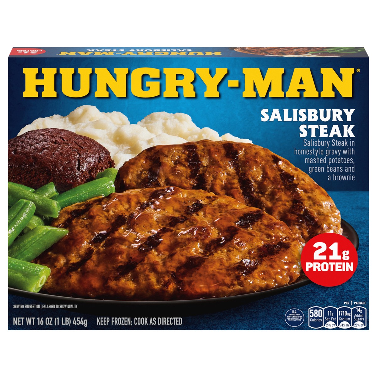 slide 1 of 9, Hungry-Man Salisbury Steak, Frozen Meal, 16 oz, 16 oz