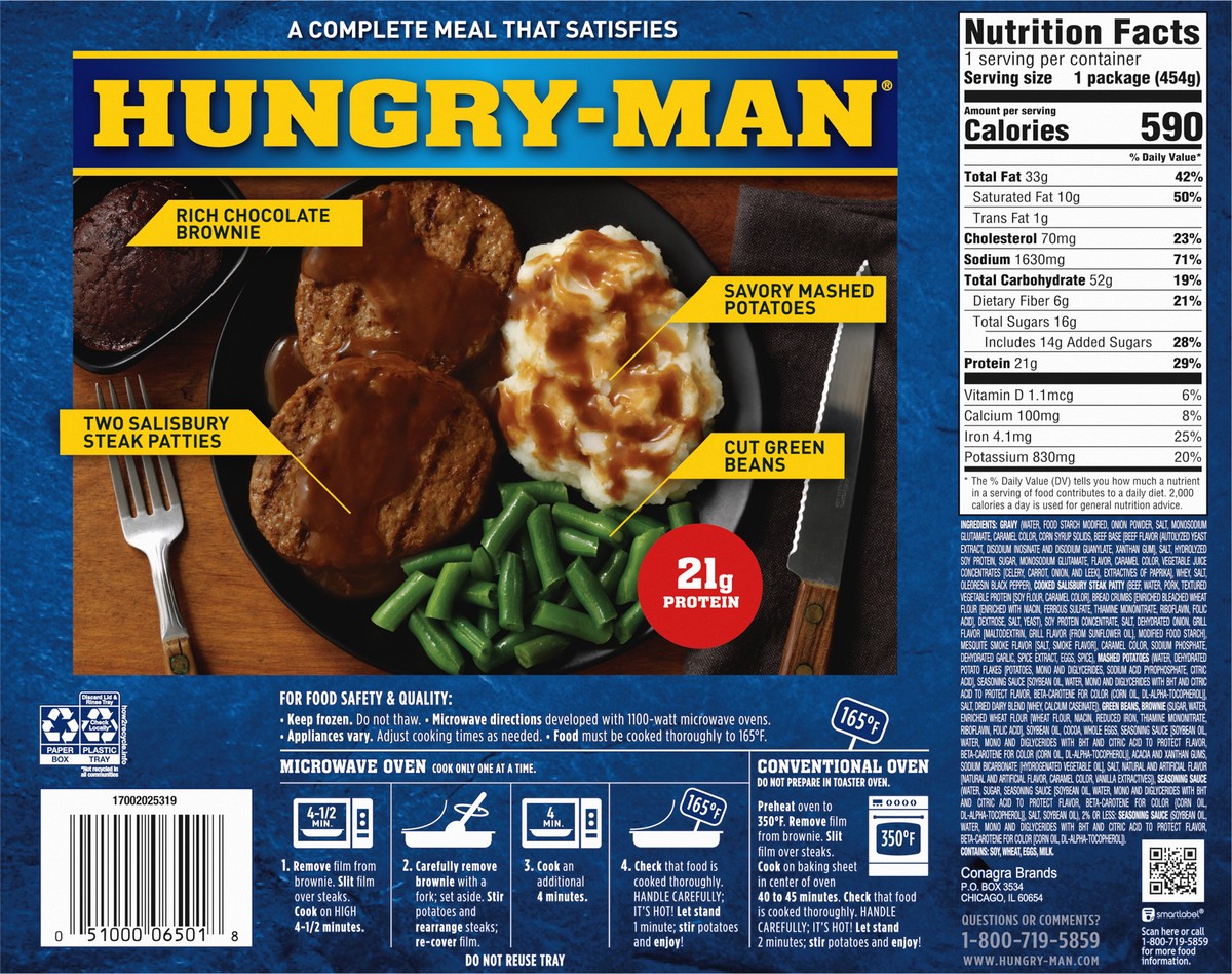 slide 5 of 9, Hungry-Man Hungry Man Salisbury Steak Frozen Dinner, 16 oz., 16 oz