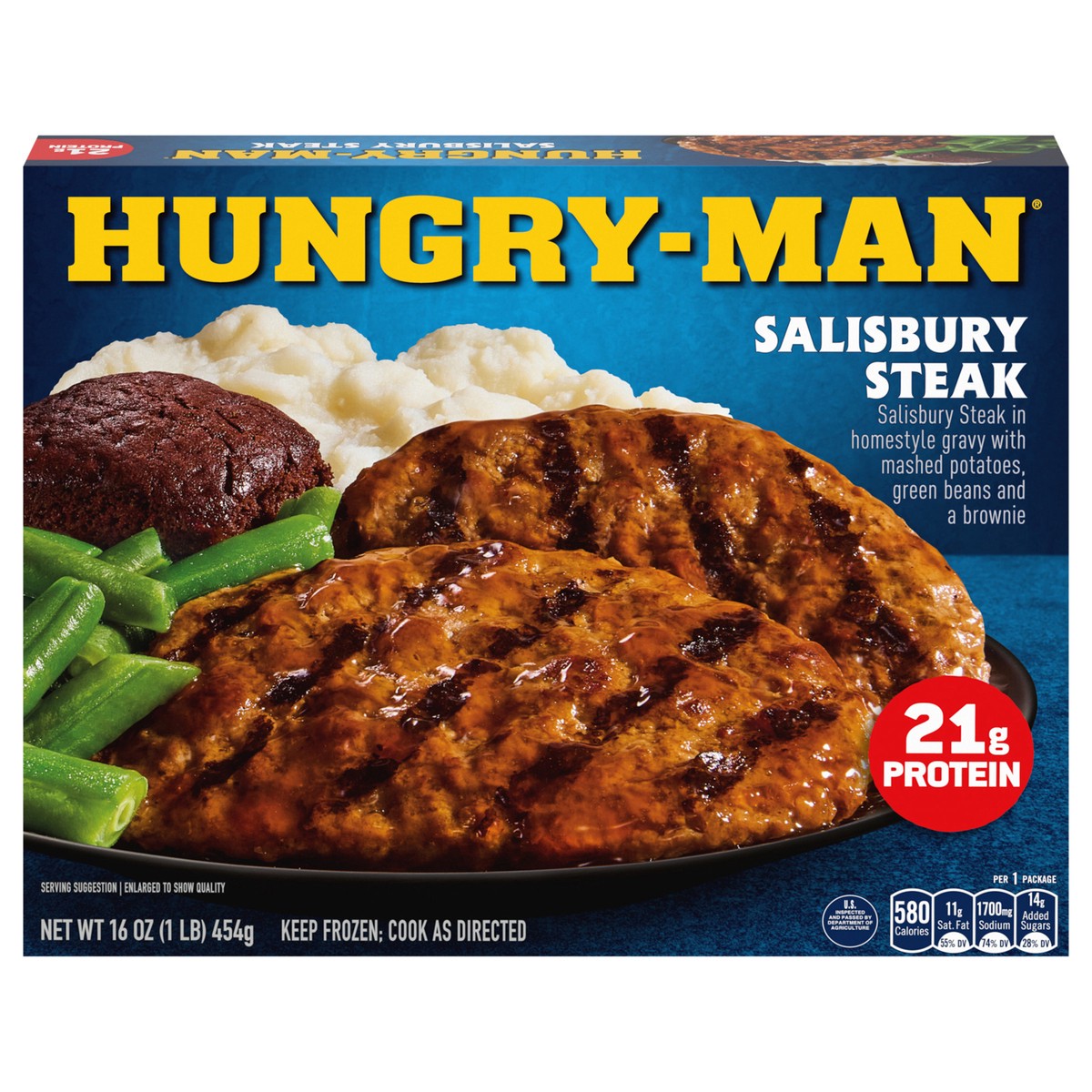 slide 1 of 9, Hungry-Man Salisbury Steak, Frozen Meal, 16 oz, 16 oz