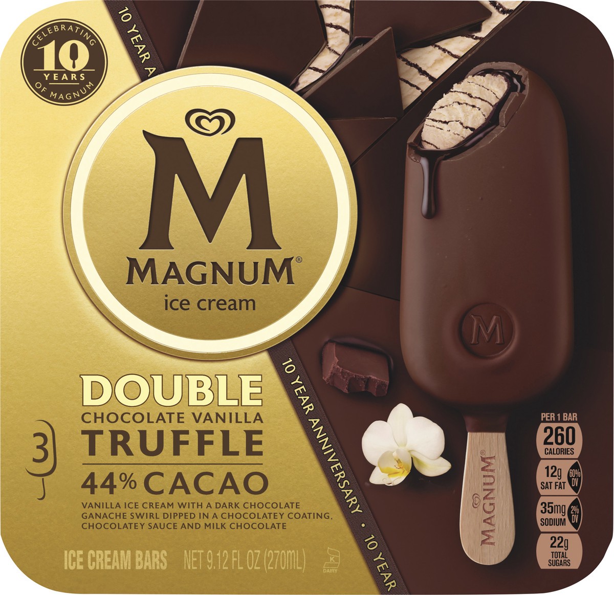 slide 3 of 3, Magnum Ice Cream Bars Double Chocolate Vanilla Truffle, 9.12 oz, 3 Count , 9.12 oz