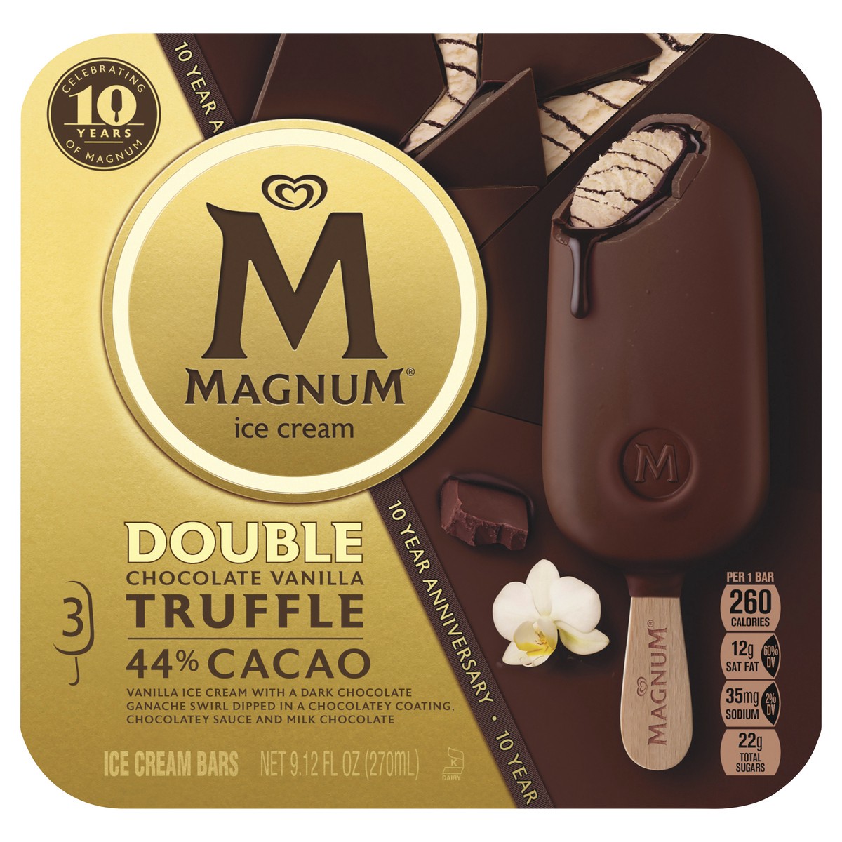 slide 1 of 3, Magnum Ice Cream Bars Double Chocolate Vanilla Truffle, 9.12 oz, 3 Count , 9.12 oz