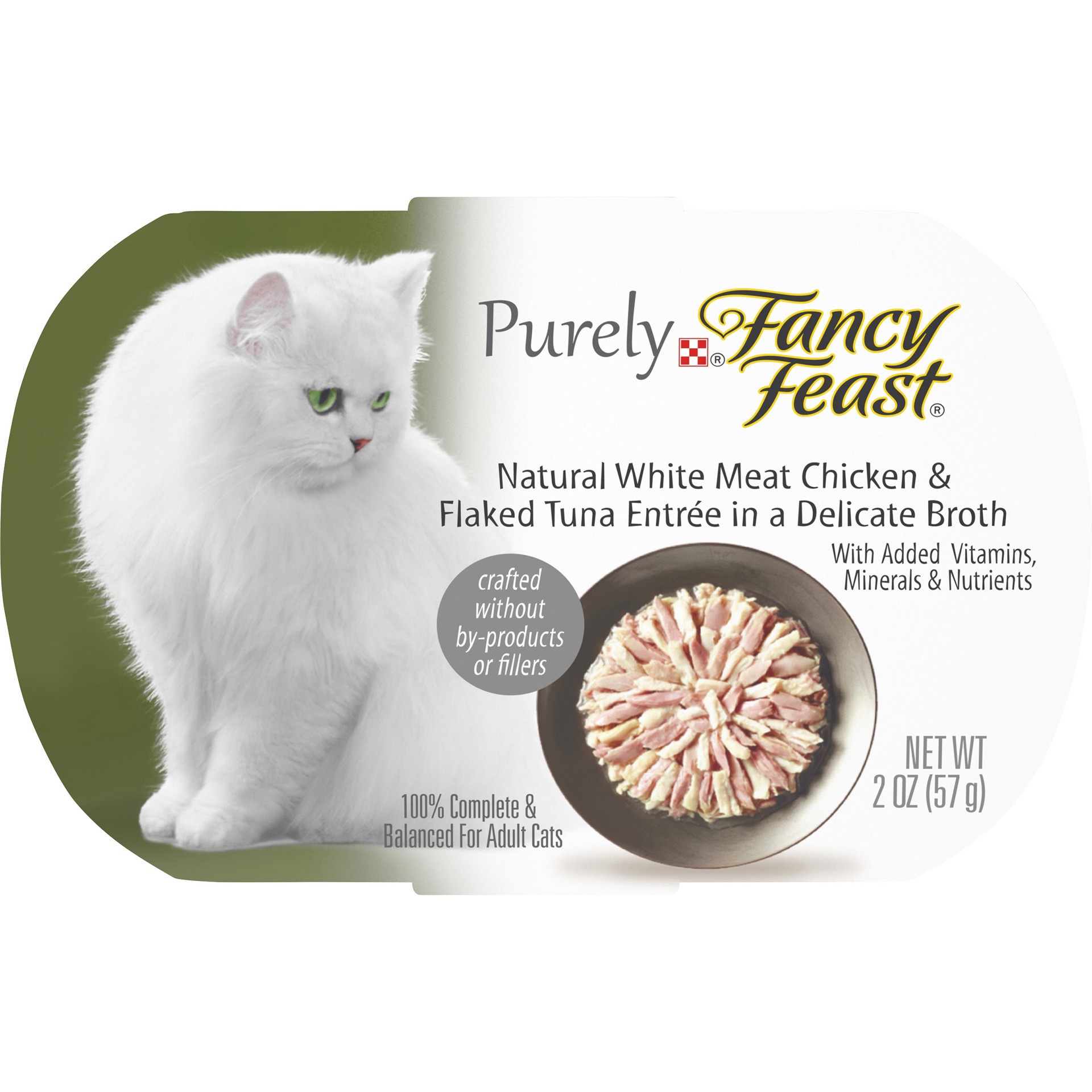 slide 1 of 9, Fancy Feast Purina Fancy Feast Natural Grain Free Wet Cat Food, Purely Natural White Meat Chicken & Flaked Tuna Entree, 2 oz