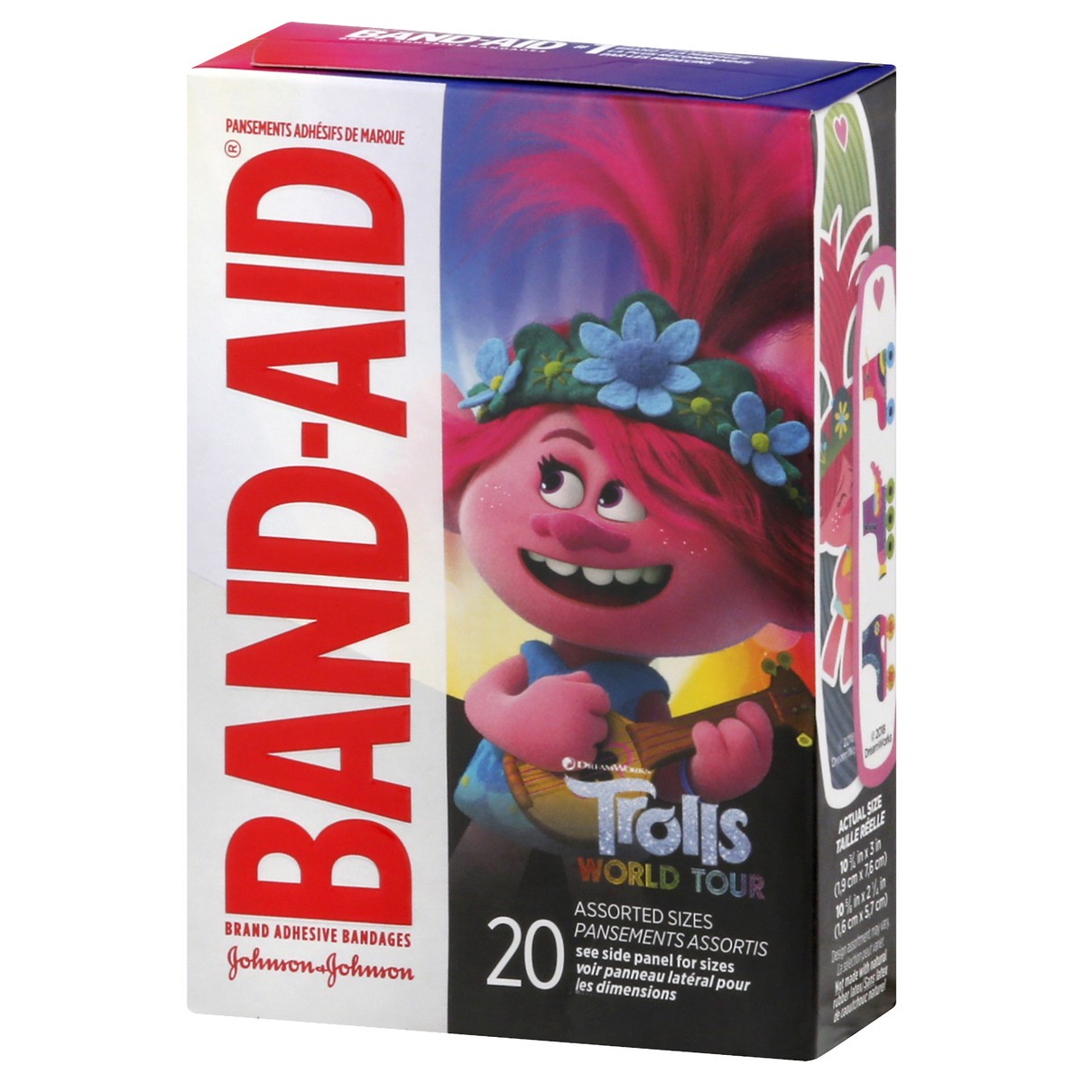 slide 3 of 9, BAND-AID Adhesive Bandages for Minor Cuts and Scrapes, DreamWorks Trolls for Kids, Assorted Sizes 20 ct, 20 ct