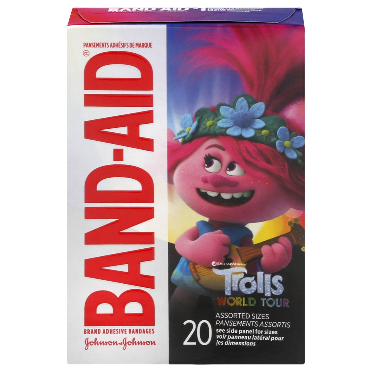 slide 1 of 9, BAND-AID Adhesive Bandages for Minor Cuts and Scrapes, DreamWorks Trolls for Kids, Assorted Sizes 20 ct, 20 ct