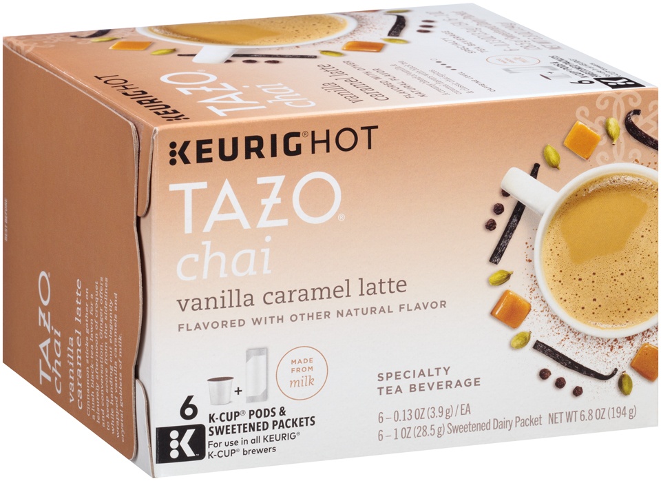 slide 1 of 1, Tazo Chai Vanilla Caramel Latte K-Cup Pods & Sweetened Packets, 6 ct; 6.8 oz