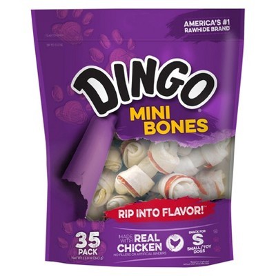 slide 1 of 2, Dingo Mini Bones Rawhide Chews With Meat in The Middle, 35 ct