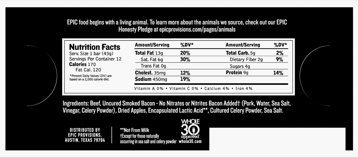 slide 13 of 13, Epic Apple+Uncured Bacon Beef Bar 12 ea, 12 ct