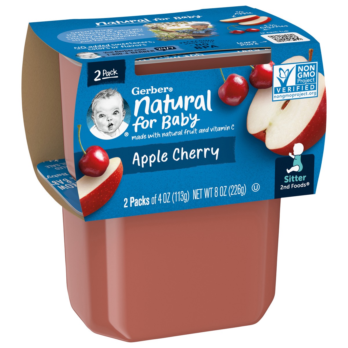 slide 7 of 9, Gerber 2nd Foods Natural for Baby Baby Food, Apple Cherry, 4 oz Tubs (2 Pack), 2 ct