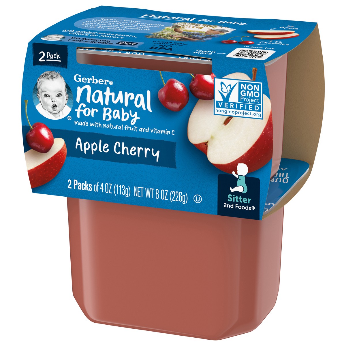 slide 8 of 9, Gerber 2nd Foods Natural for Baby Baby Food, Apple Cherry, 4 oz Tubs (2 Pack), 2 ct