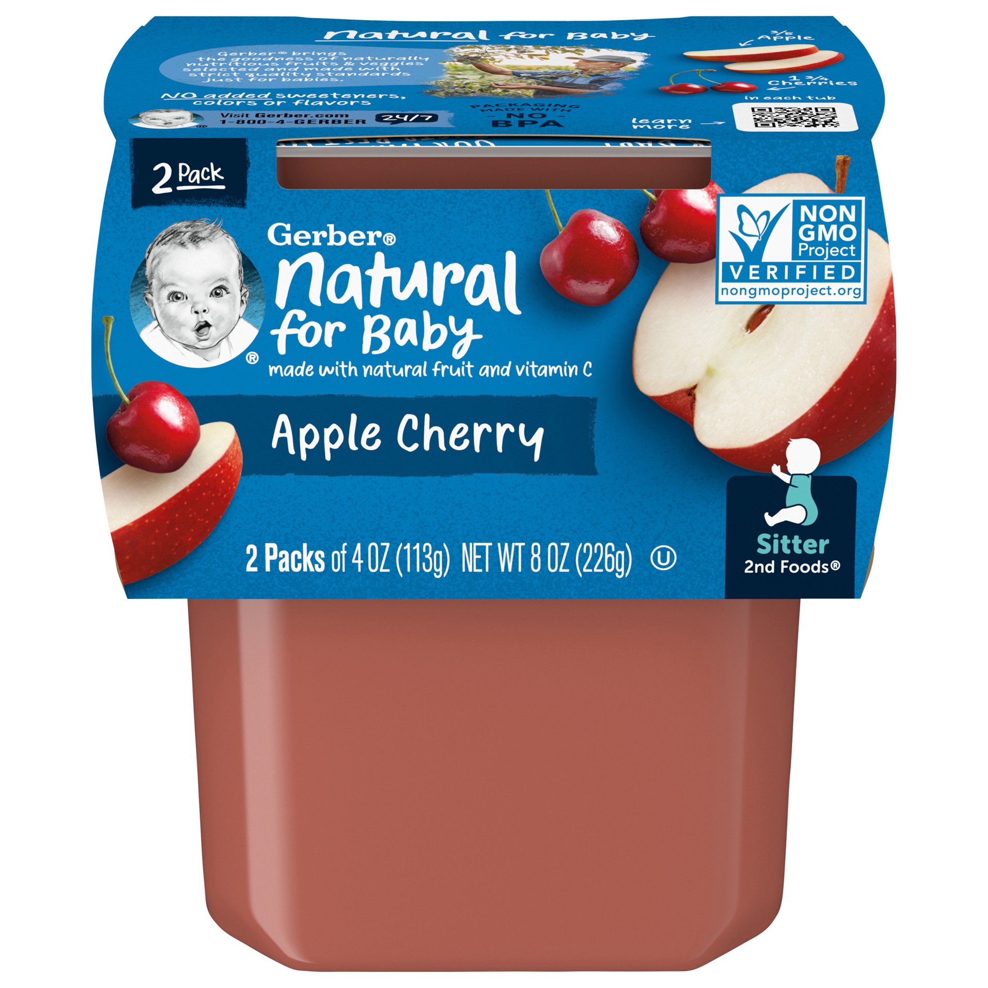 slide 1 of 9, Gerber 2nd Foods Natural for Baby Baby Food, Apple Cherry, 4 oz Tubs (2 Pack), 2 ct