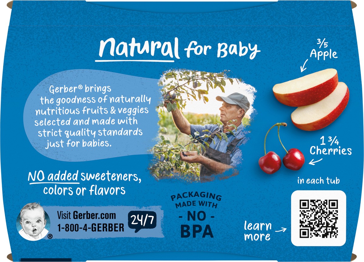 slide 9 of 9, Gerber 2nd Foods Natural for Baby Baby Food, Apple Cherry, 4 oz Tubs (2 Pack), 2 ct