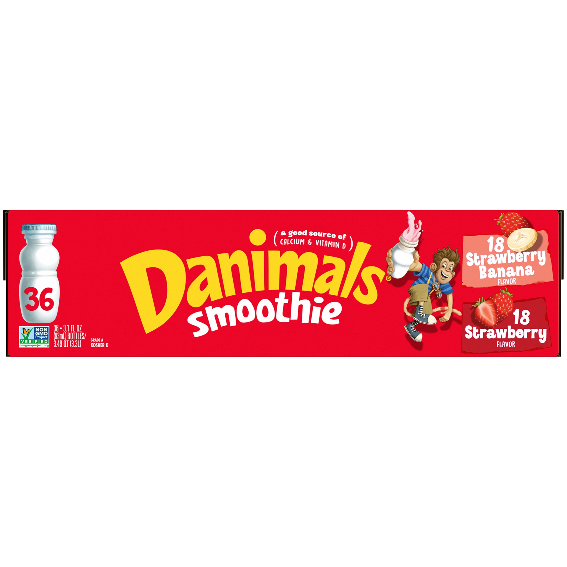 slide 4 of 7, Danimals Strawberry Explosion & Swingin’ Strawberry Banana Variety Pack Smoothies Bottles, 3.1 fl oz