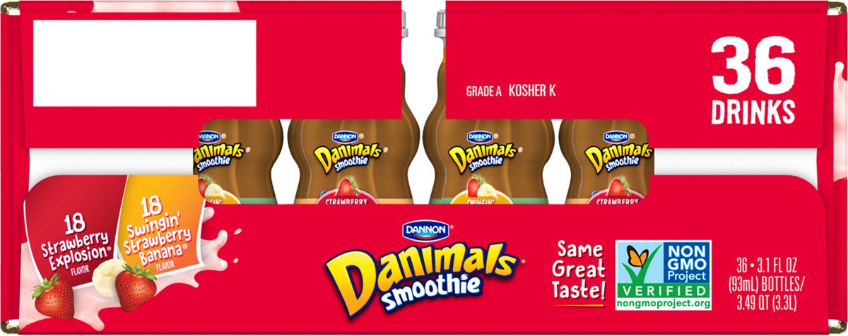 slide 4 of 7, Danimals Smoothies, Strawberry Explosion & Swingin' Strawberry Banana, Gluten-Free, Non-GMO Project Verified, 3.1 oz., 36 Pack, 3.10 fl. oz