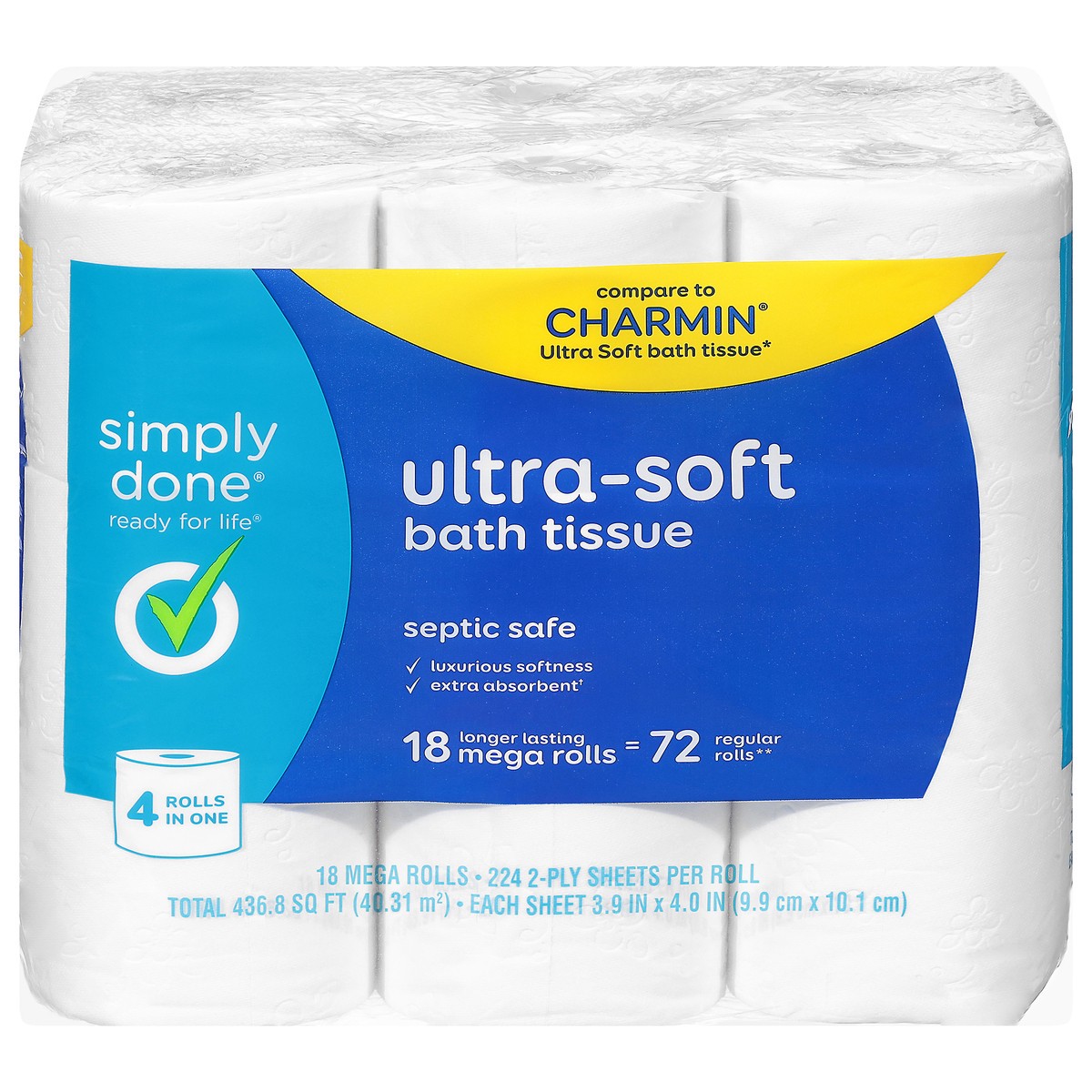 slide 1 of 12, Simply Done 2-Ply Septic Safe Ultra-Soft Mega Rolls Bath Tissue, 18 Rolls, 18 ct