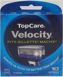 slide 1 of 1, TopCare Velocity Razor Cartridge 10, 10 ct