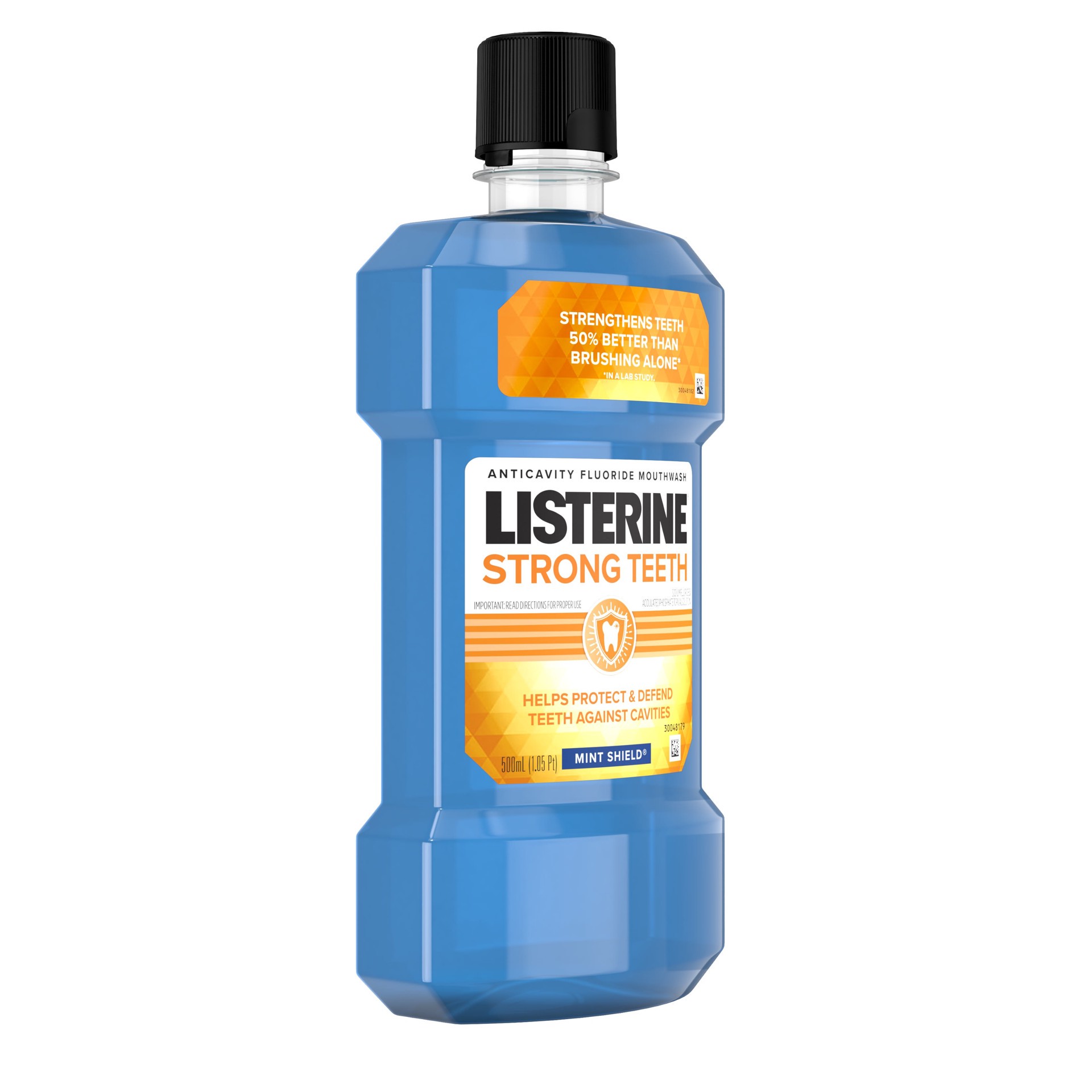 slide 4 of 9, Listerine Strong Teeth Anticavity Fluoride Mouthwash with Sodium Fluoride, Teeth Strengthening Mouthwash to Help Prevent Dental Cavities & Freshen Bad Breath, Mint Shield Flavor, 500 mL, 500 ml