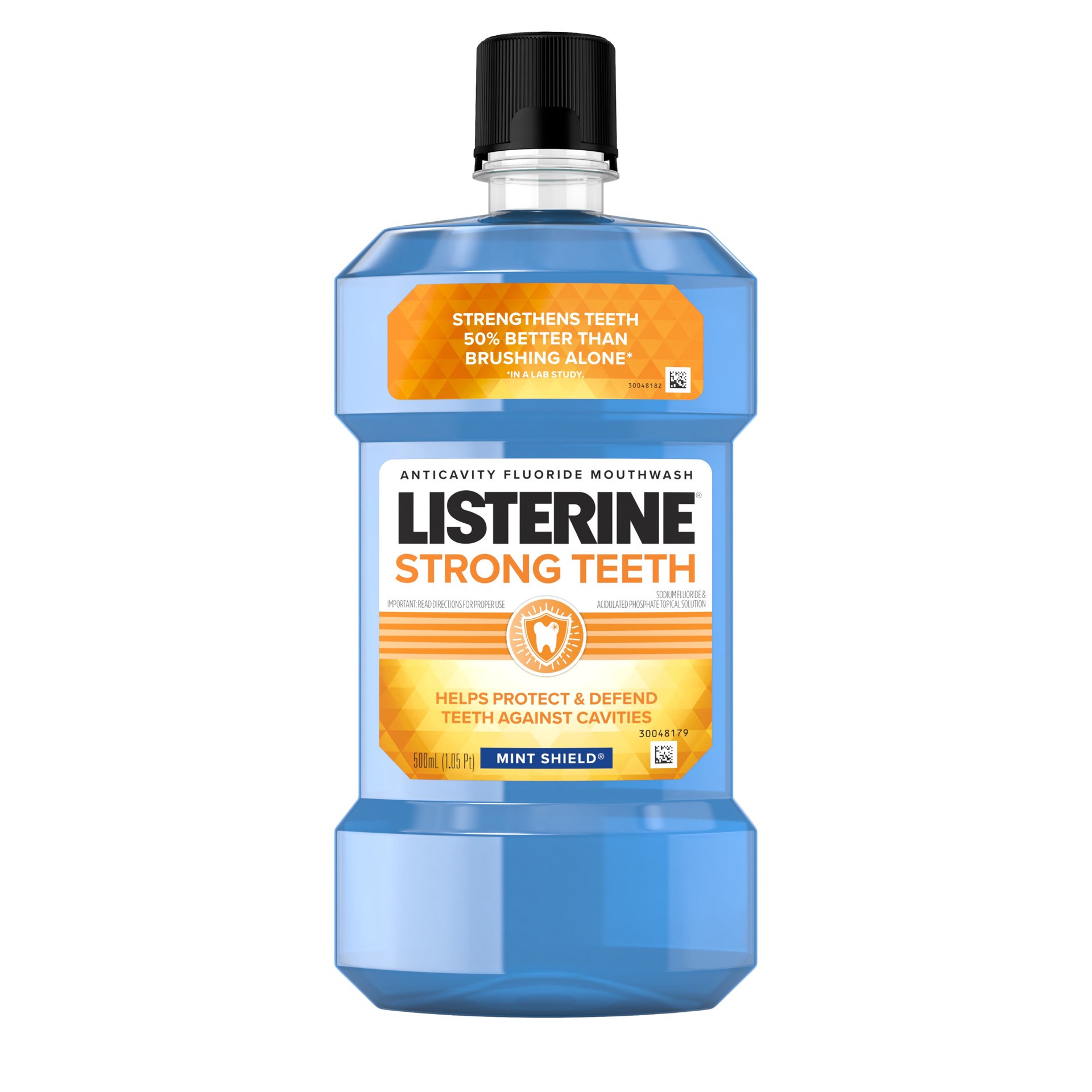 slide 9 of 9, Listerine Strong Teeth Anticavity Fluoride Mouthwash with Sodium Fluoride, Teeth Strengthening Mouthwash to Help Prevent Dental Cavities & Freshen Bad Breath, Mint Shield Flavor, 500 mL, 500 ml