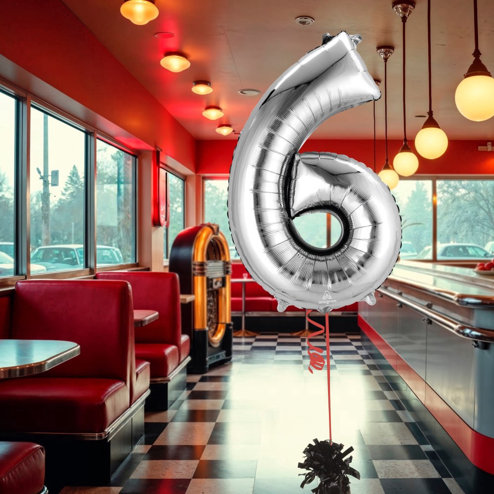 slide 3 of 3, burton + BURTON Number 6 Shape Balloon, 1 ct