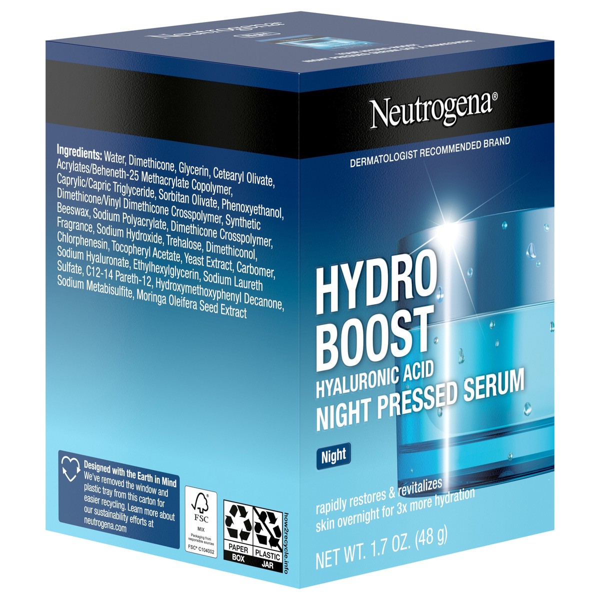 slide 6 of 13, Neutrogena Hydro Boost Night Pressed Serum, Hyaluronic Acid Facial Moisturizer for Normal to Extra Dry Skin, Delivers Overnight Hydration for Restored, Revitalized, Dewy Skin, 1.7 oz, 1.7 oz