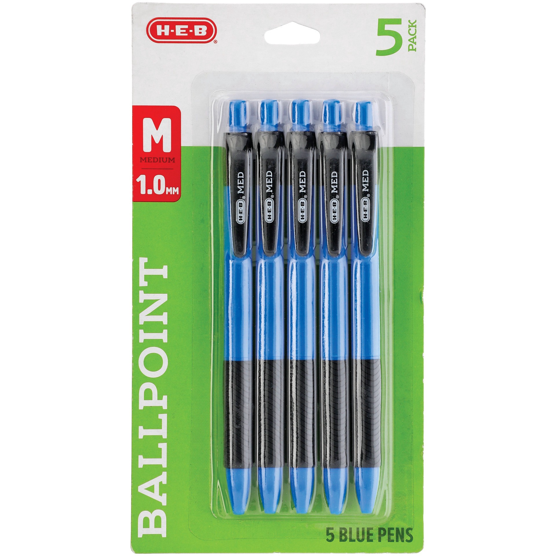 slide 1 of 1, H-E-B 1.0mm Retractable Ballpoint Pens - Blue Ink, 5 ct