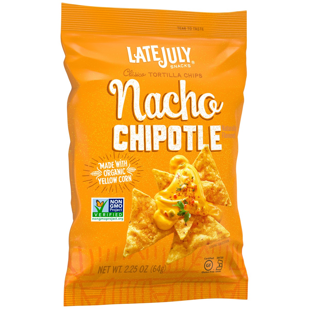 slide 4 of 12, LATE JULY Snacks Clásico Nacho Chipotle Tortilla Chips, 2.25 oz. Snack Pack, 2.25 oz