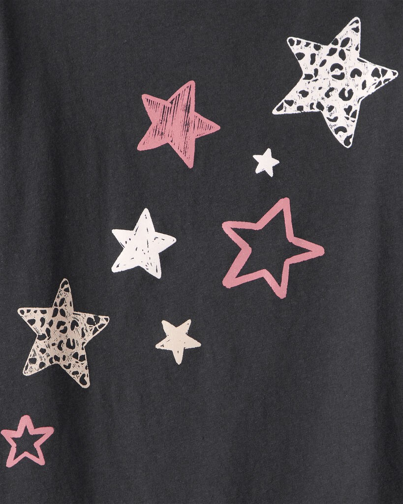 slide 2 of 2, Carter's Girls Cheetah Stars Long-Sleeve Graphic Tee - Black Black M, 1 ct