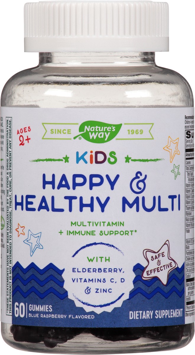 slide 1 of 9, Nature's Way Gummies Kids Blue Raspberry Flavored Happy & Healthy Multi 60 ea, 1 ct