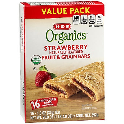 slide 1 of 1, H-E-B Organics Strawberry Fruit & Grain Bars Family Pack, 16 ct