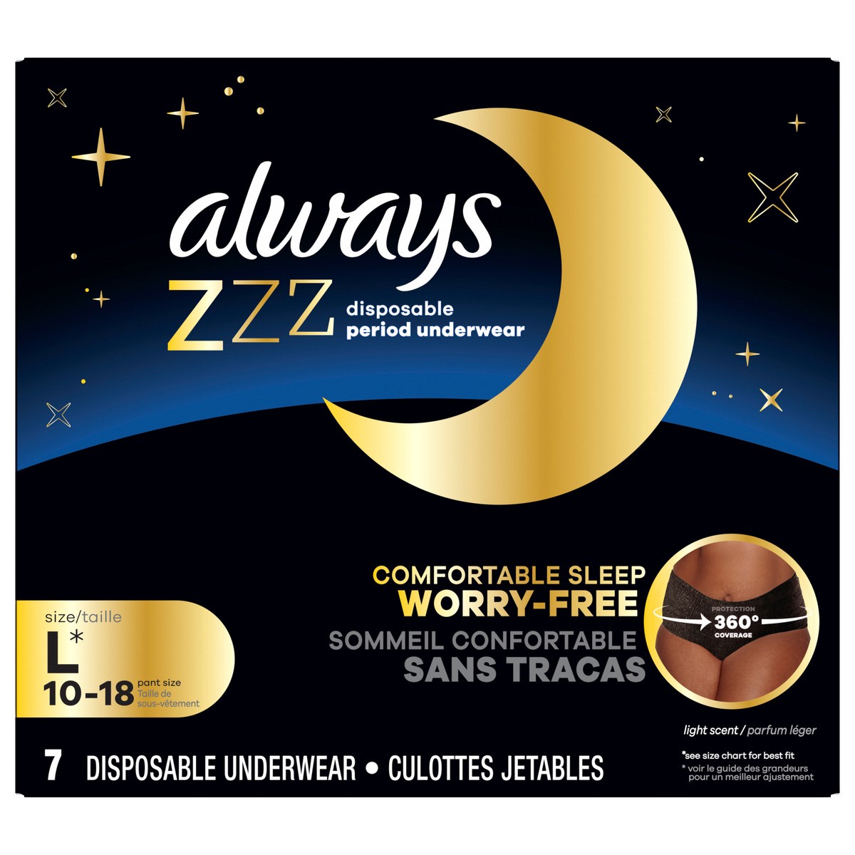 slide 1 of 1, Always ZZZ Overnight Disposable Period Underwear for Women Size L, 7 ct, 7 ct