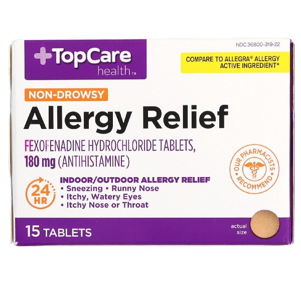 slide 1 of 6, TopCare Top Care Allergy, Original Prescription Strength, 180 Mg, Tablets, 15 ct