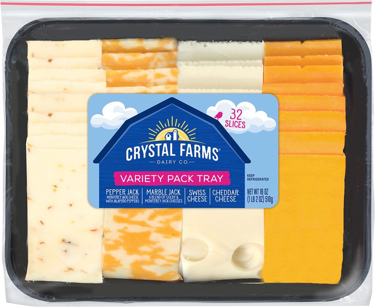 slide 4 of 6, Crystal Farms Variety Pack Cheese Slices Tray, 18 oz