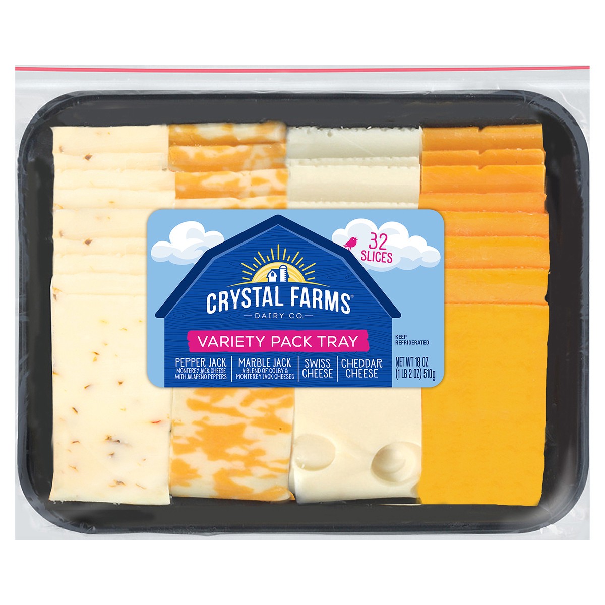 slide 1 of 6, Crystal Farms Variety Pack Cheese Slices Tray, 18 oz