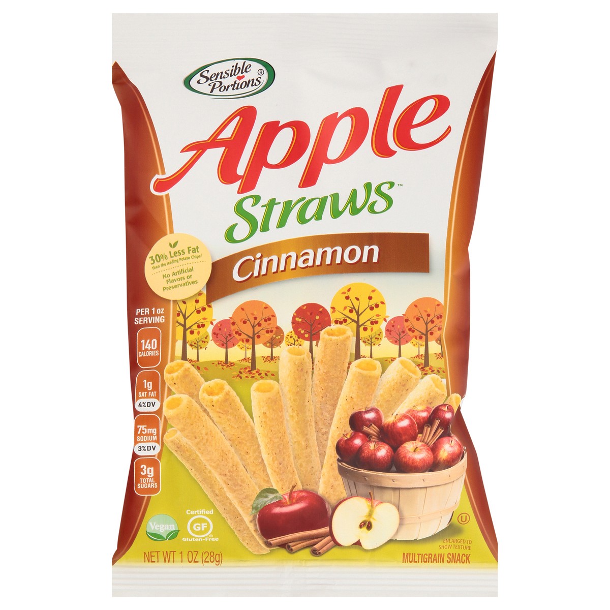 slide 4 of 11, Sensible Portions Apple Straws Cinnamon Multigrain Snack 1 oz. Bag, 1 oz